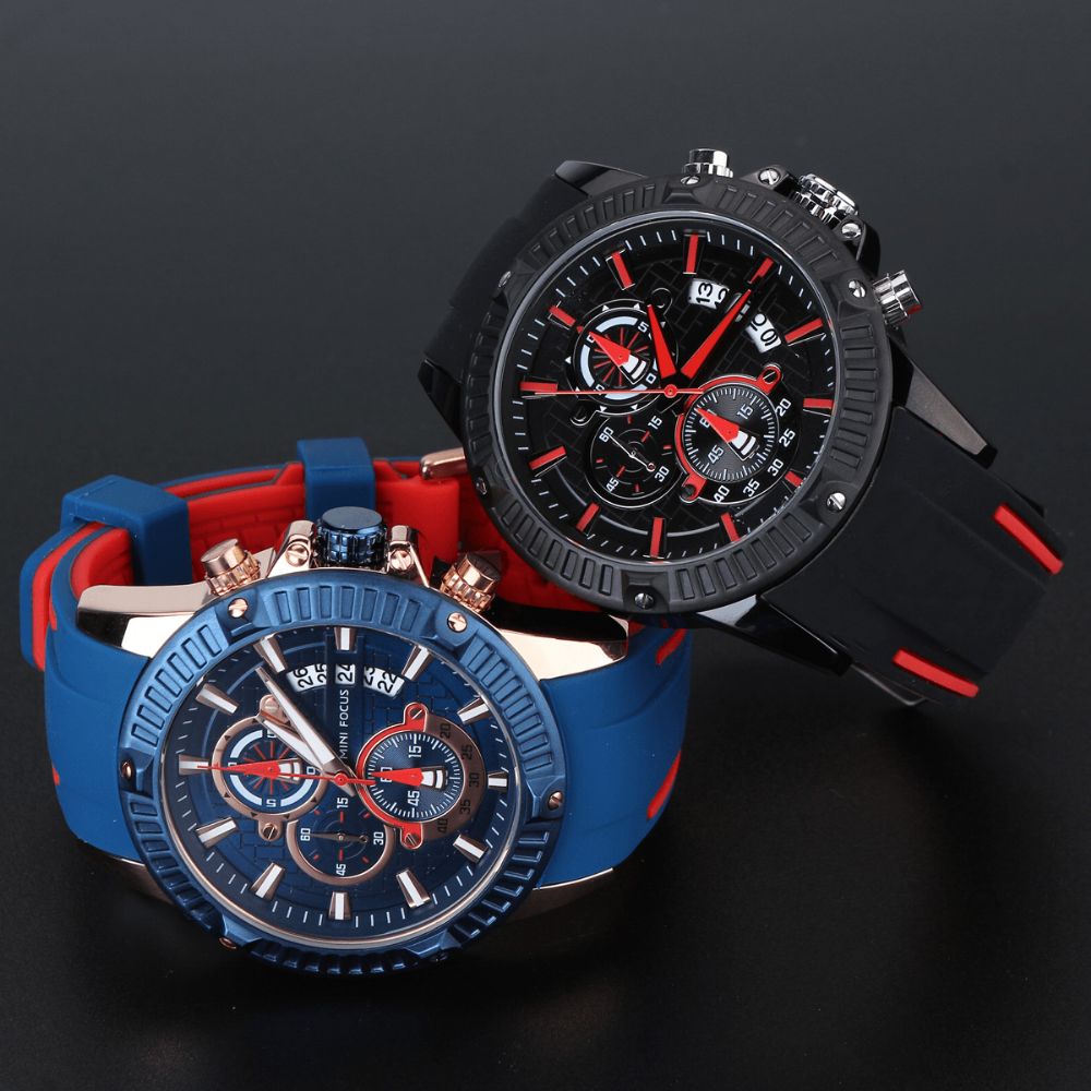 Mini Focus Mode Herenhorloge Chronograaf Lichtgevende Datumweergave Waterdicht Quartz Horloge