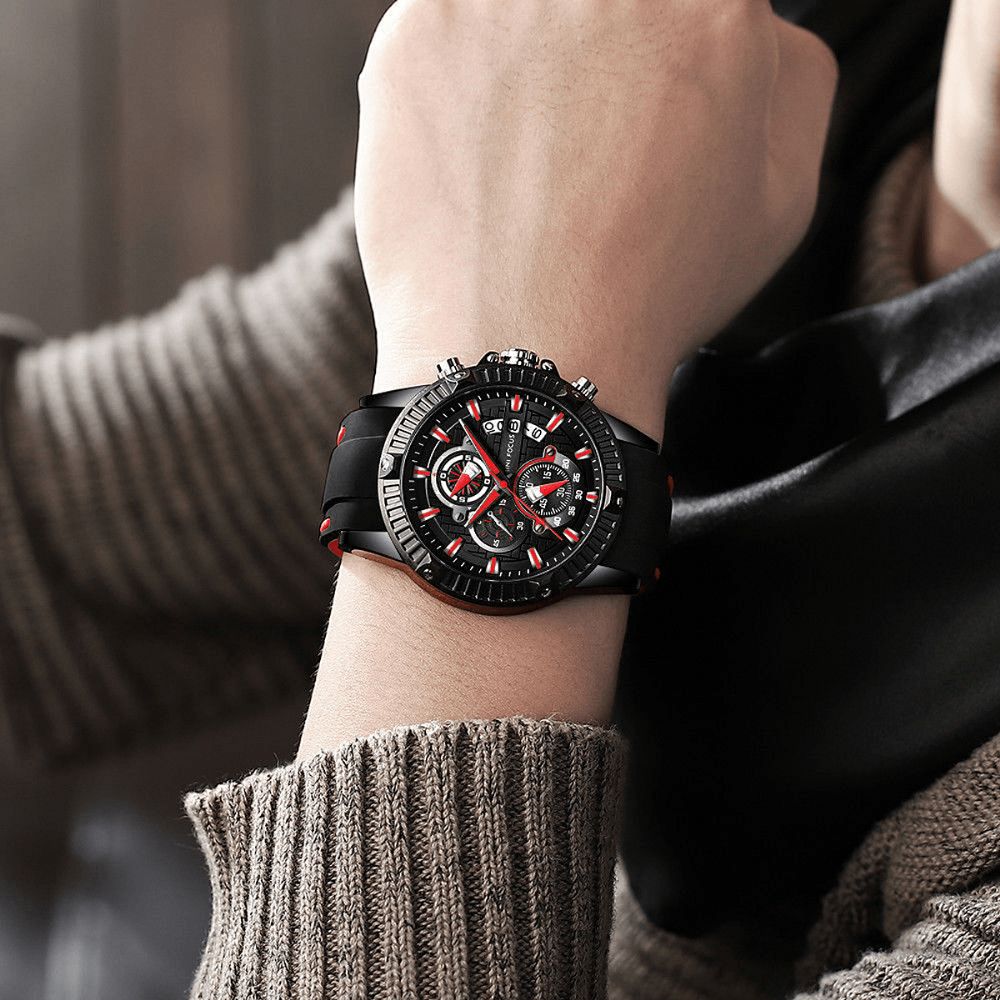 Mini Focus Mode Herenhorloge Chronograaf Lichtgevende Datumweergave Waterdicht Quartz Horloge