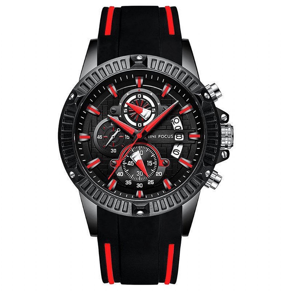 Mini Focus Mode Herenhorloge Chronograaf Lichtgevende Datumweergave Waterdicht Quartz Horloge