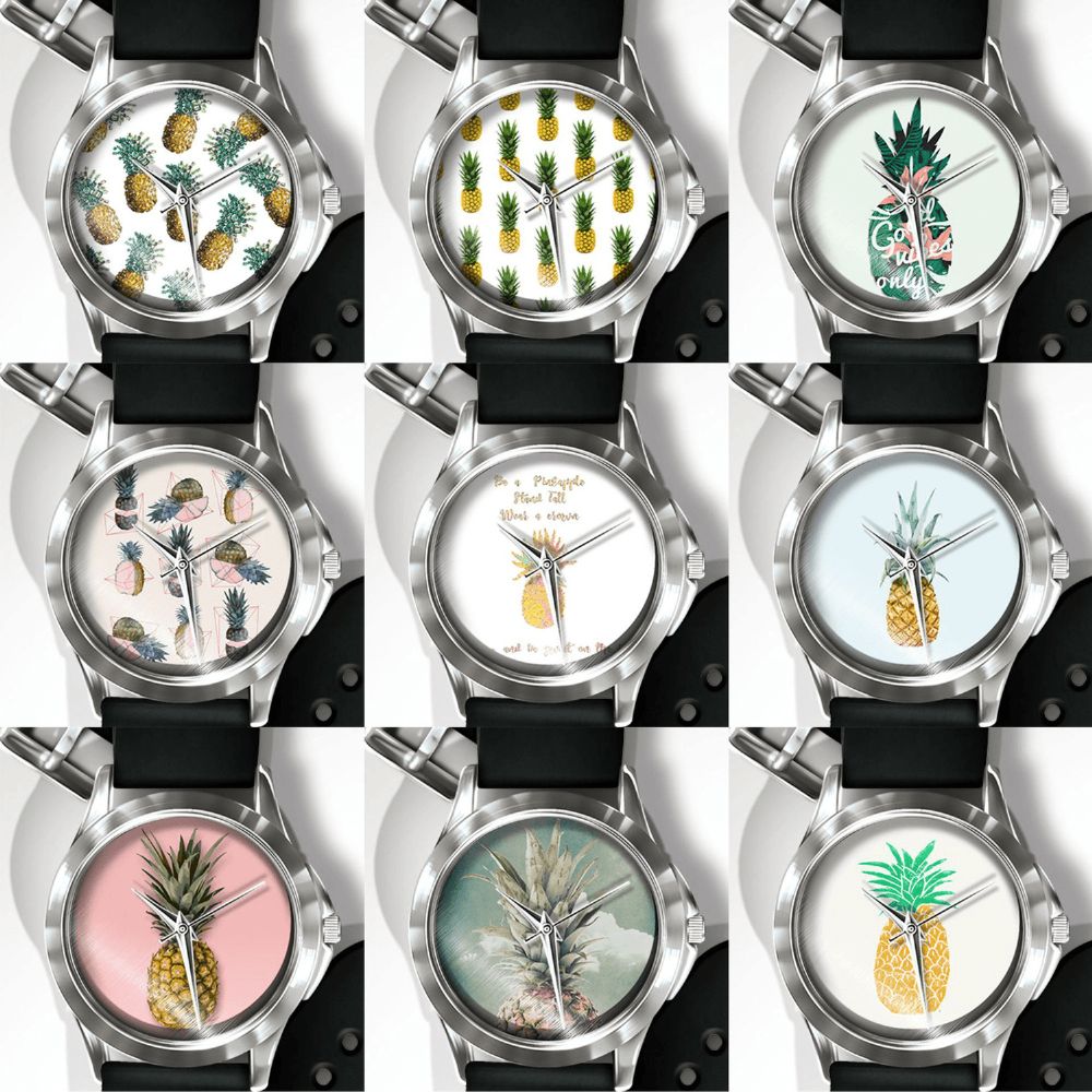 Mode Ananas Print Horloge Zomer Fruit Legering Pvc Casual Dame Quartz Horloge