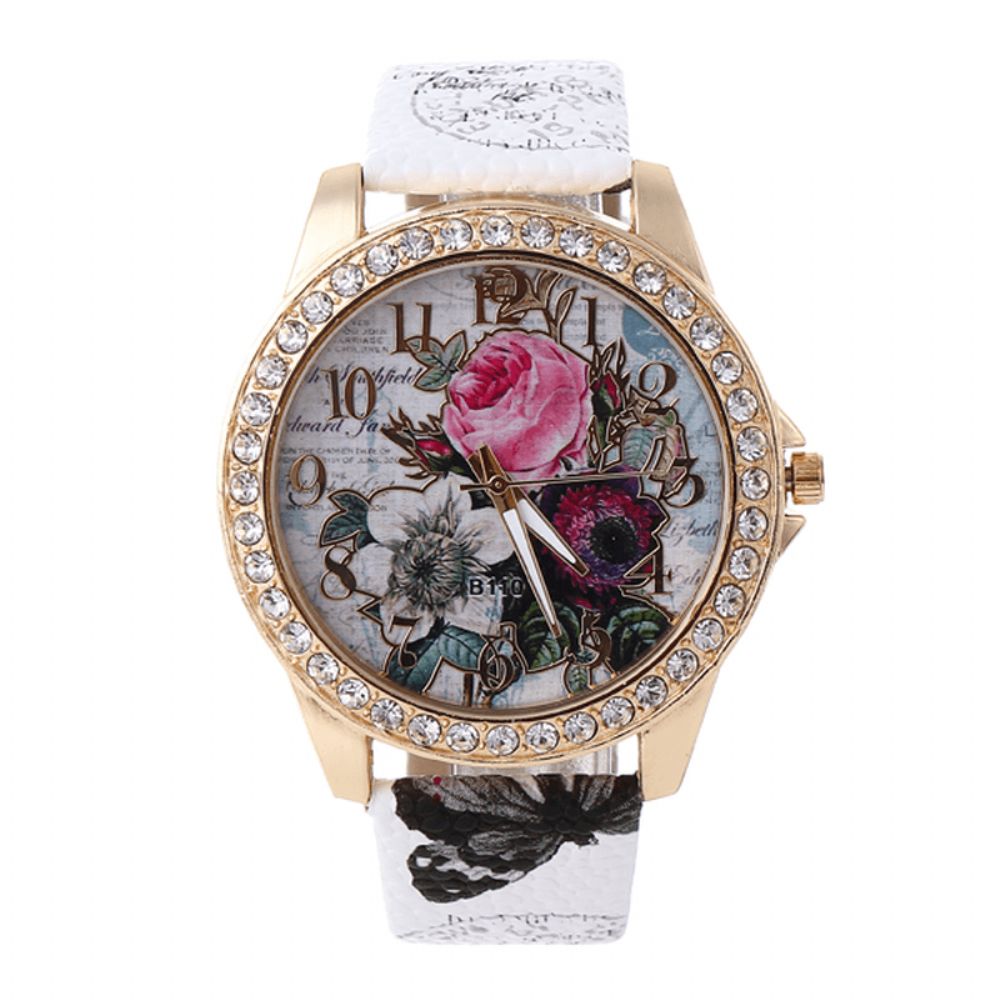 Mode Bohemen Stijl Vrouwen Horloge Lederen Band Retro Roze Patroon Quartz Horloge