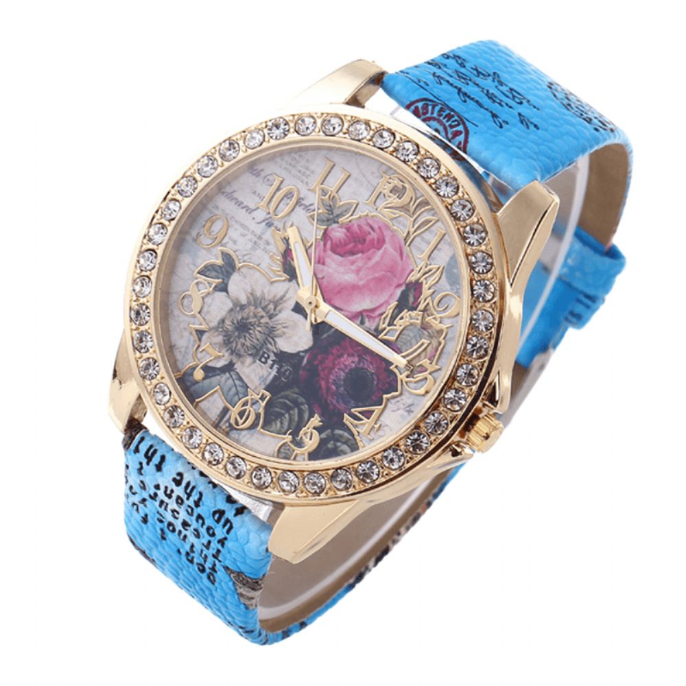 Mode Bohemen Stijl Vrouwen Horloge Lederen Band Retro Roze Patroon Quartz Horloge