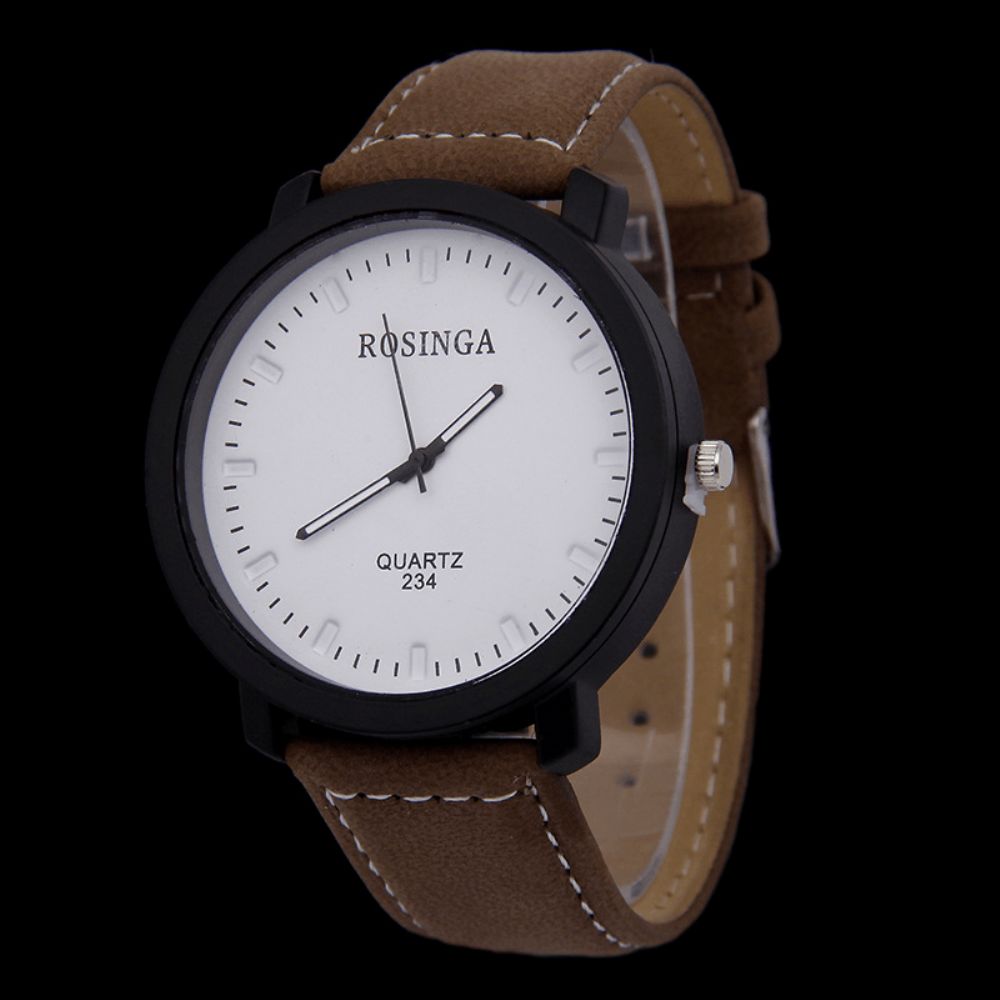 Mode Casual 4 Kleuren Lederen Heren Vintage Zakelijk Horloge Versierd Pointer Quartz Horloge