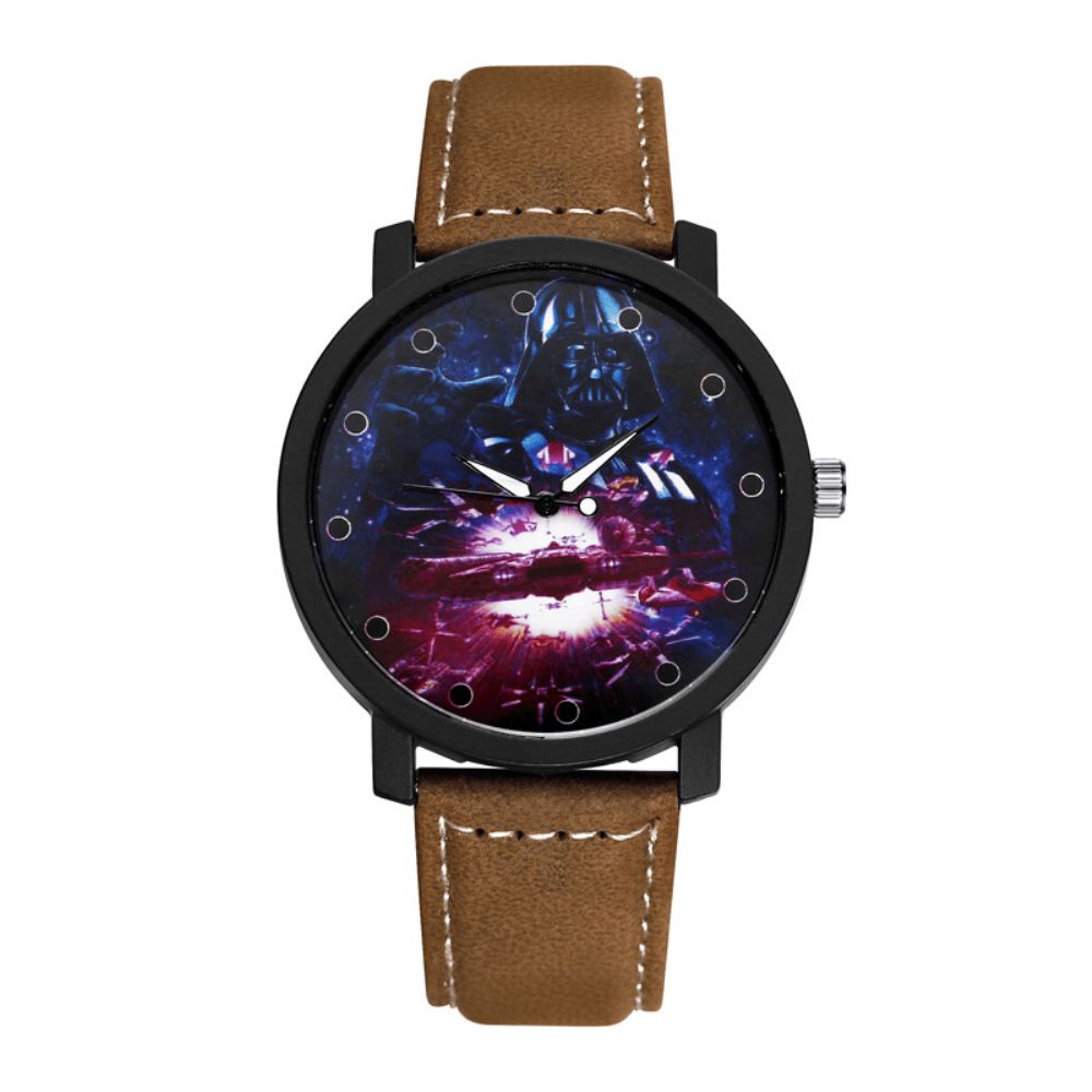 Mode Casual Creatieve Grote Wijzerplaat Lederen Band Heren Quartz Horloge