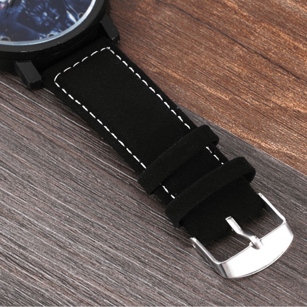 Mode Casual Creatieve Grote Wijzerplaat Lederen Band Heren Quartz Horloge