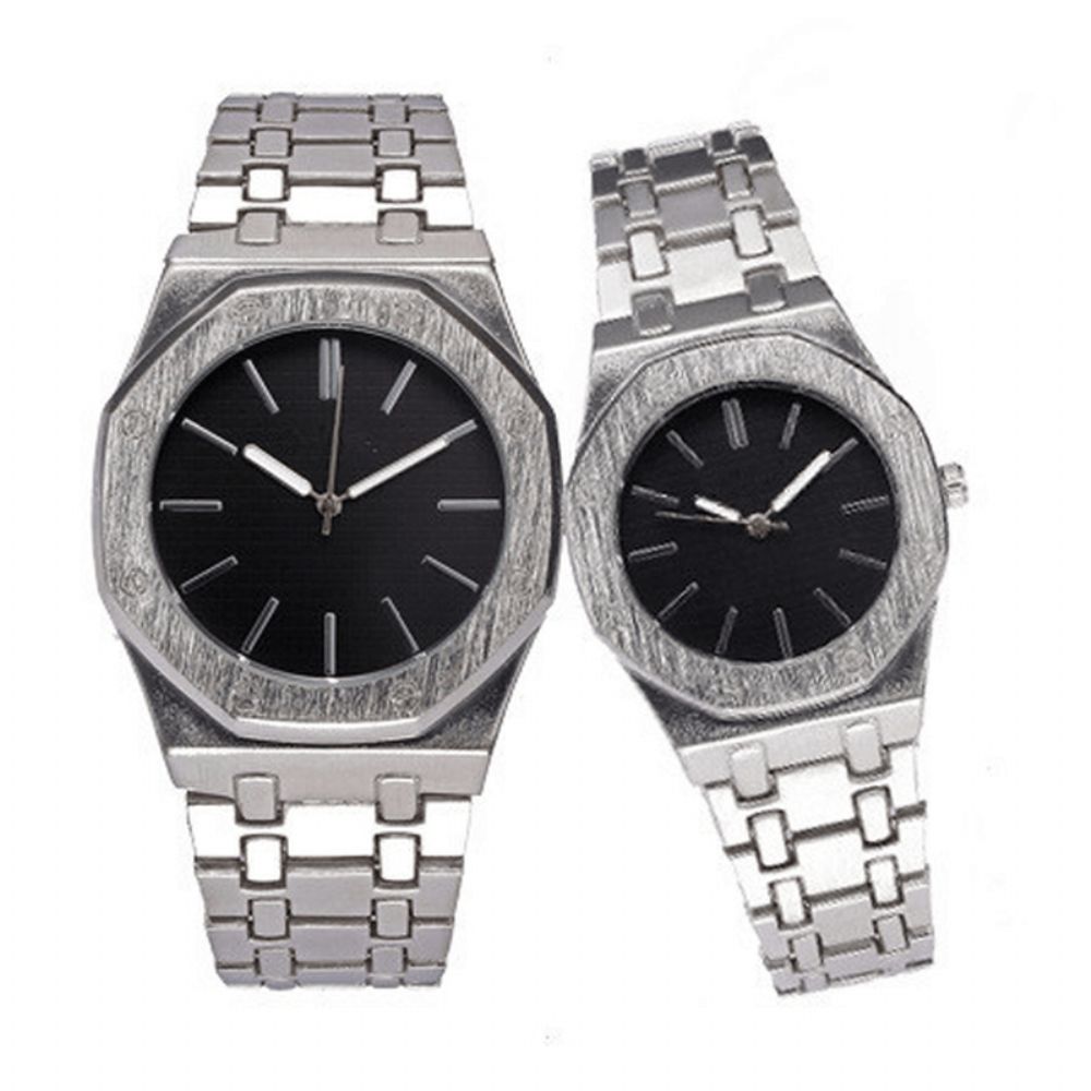 Mode Casual Eenvoudige Wijzerplaat Zinklegering Band Paar Horloge Quartz Horloge