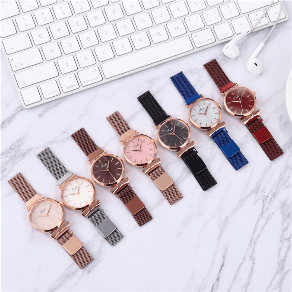 Mode Casual Elegant Design Dameshorloges Legering Mesh Band Wijzerplaat Polskast Quartz Horloge