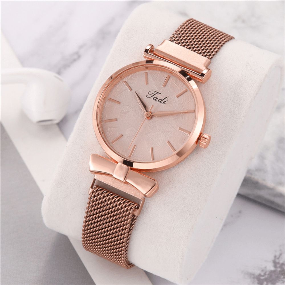 Mode Casual Elegant Design Dameshorloges Legering Mesh Band Wijzerplaat Polskast Quartz Horloge