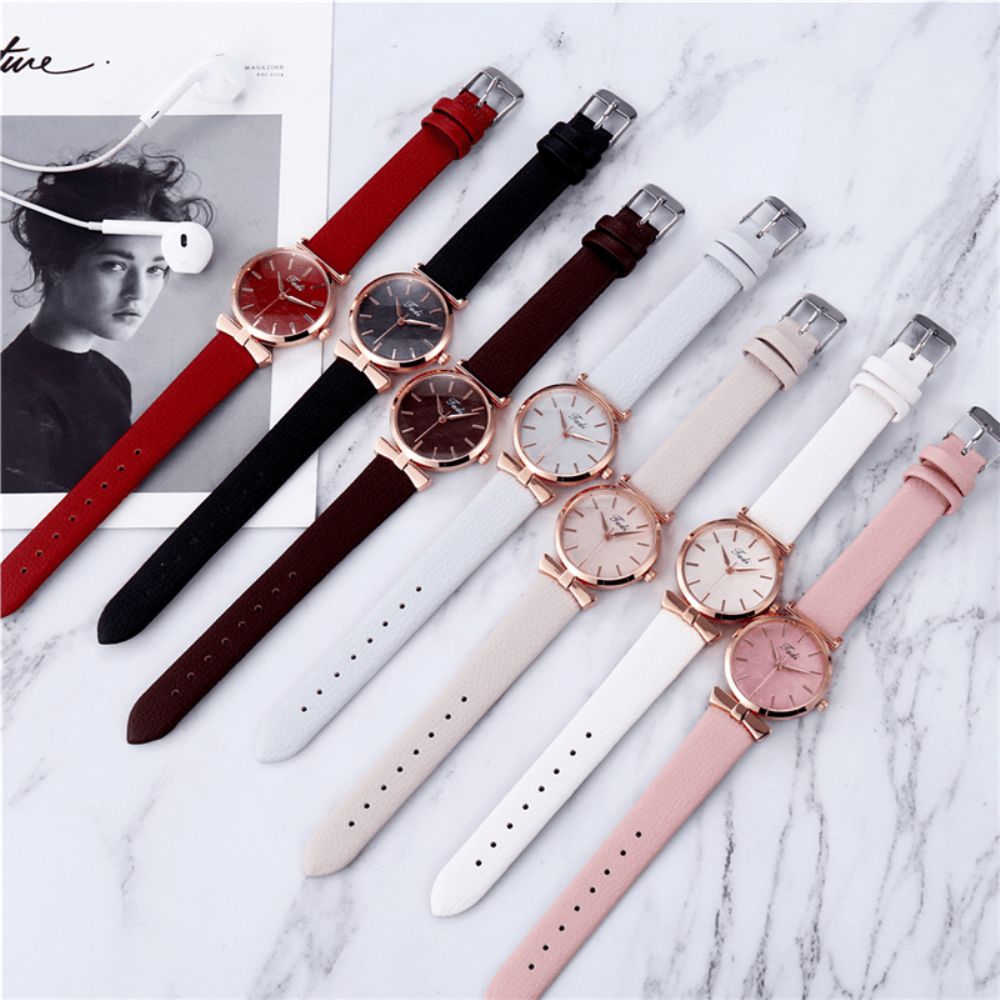 Mode Casual Elegante Dames Horloges Lederen Band Wijzerplaat Rose Goud Pols Legering Kwarts Horloge