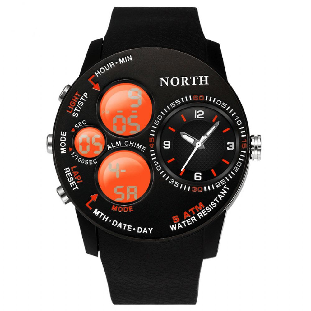 Mode Casual Heren Digitaal Horloge 5Atm Waterdicht Lichtgevende Week Datumweergave Stopwatch Dual Display Horloge