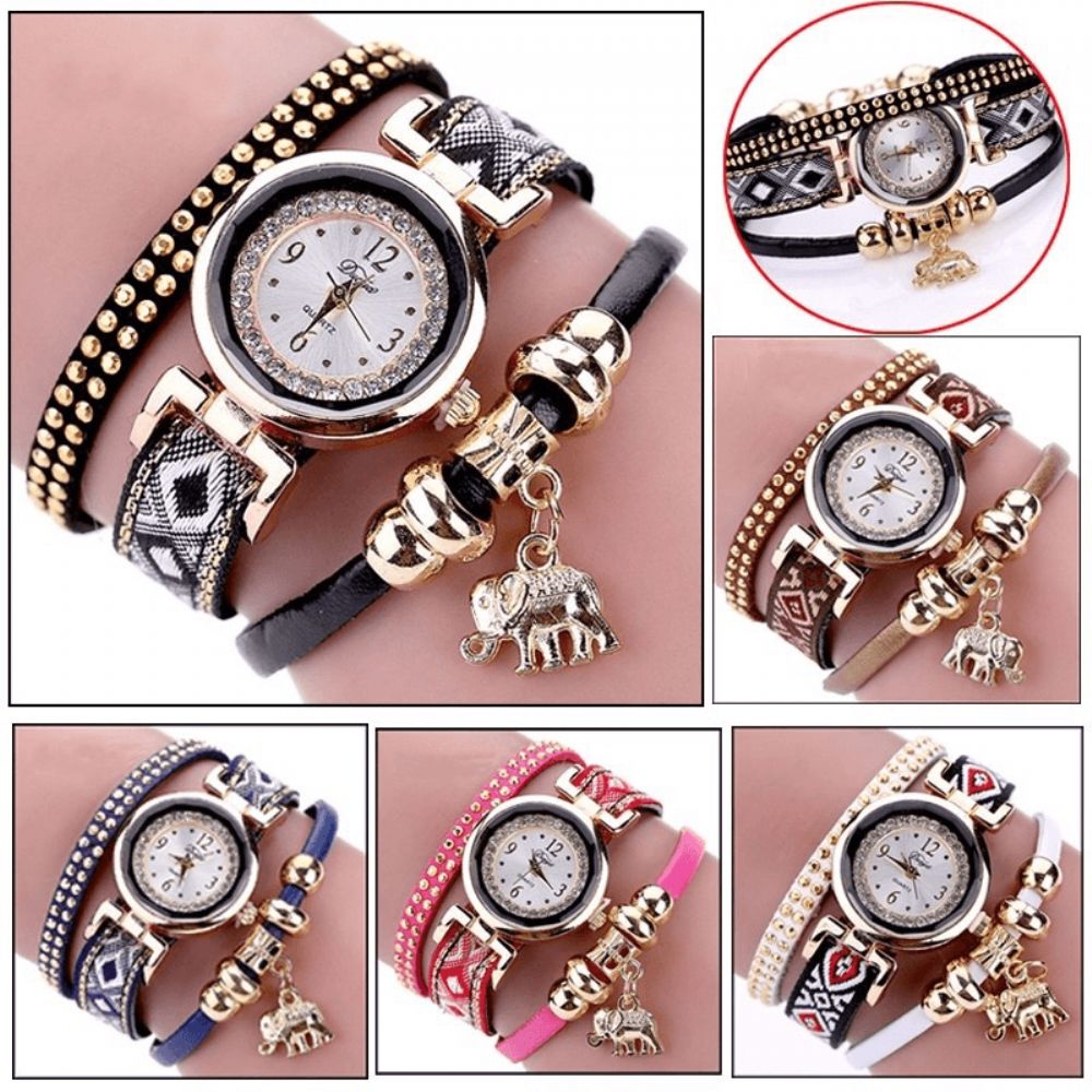 Mode Casual Klinknagel Diamanten Olifant Hanger Vrouwen Quartz Horloge