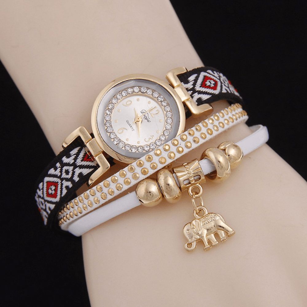 Mode Casual Klinknagel Diamanten Olifant Hanger Vrouwen Quartz Horloge