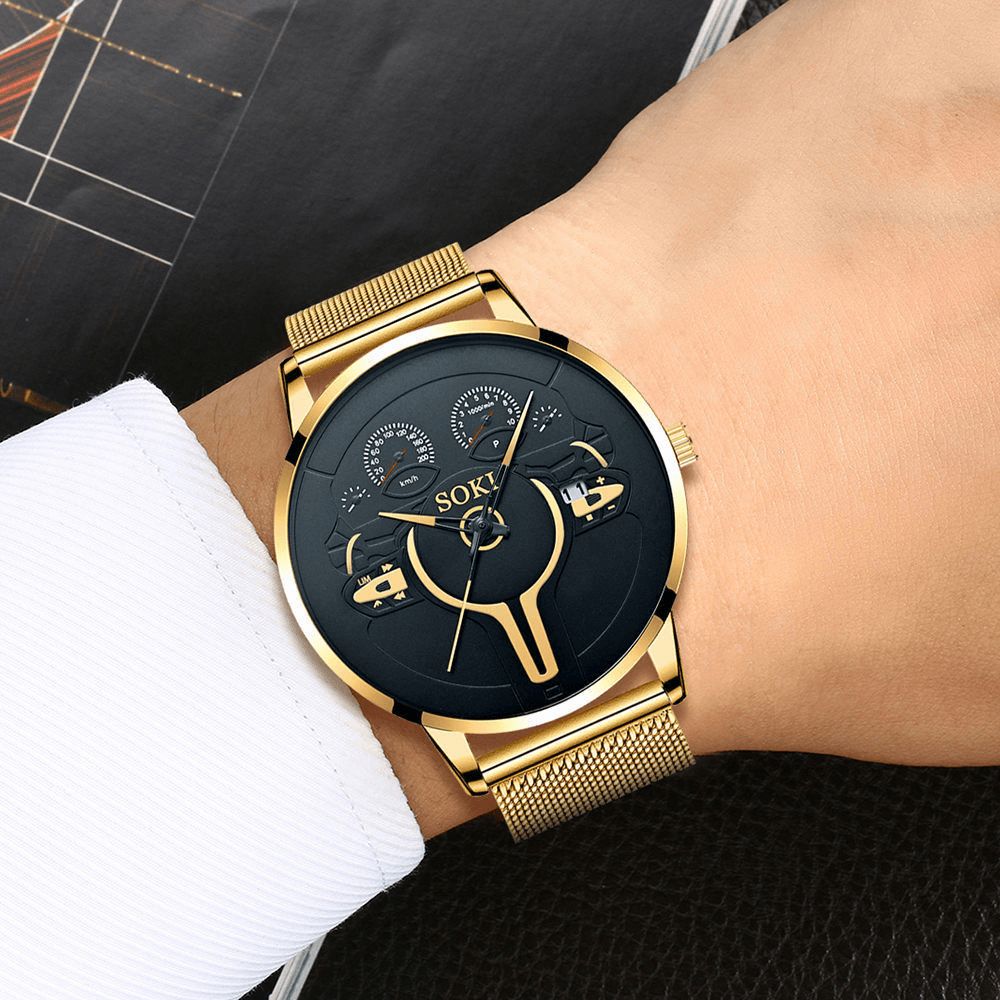 Mode Casual Legering Heren Zakelijk Horloge Versierd Wijzer Kalender Quartz Horloge