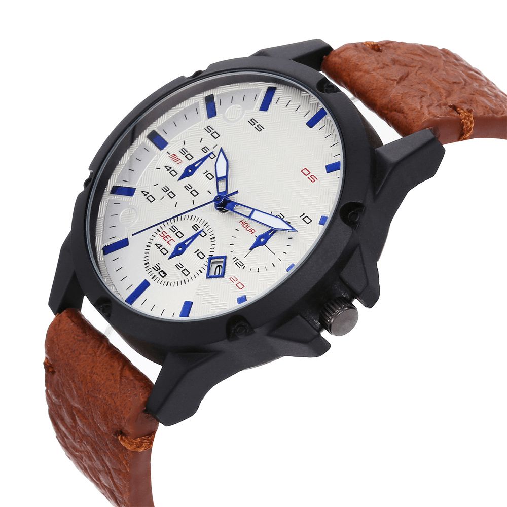 Mode Casual Legering Casual Vintage Kalender Pu Lederen Riem Horloge Quartz Horloge