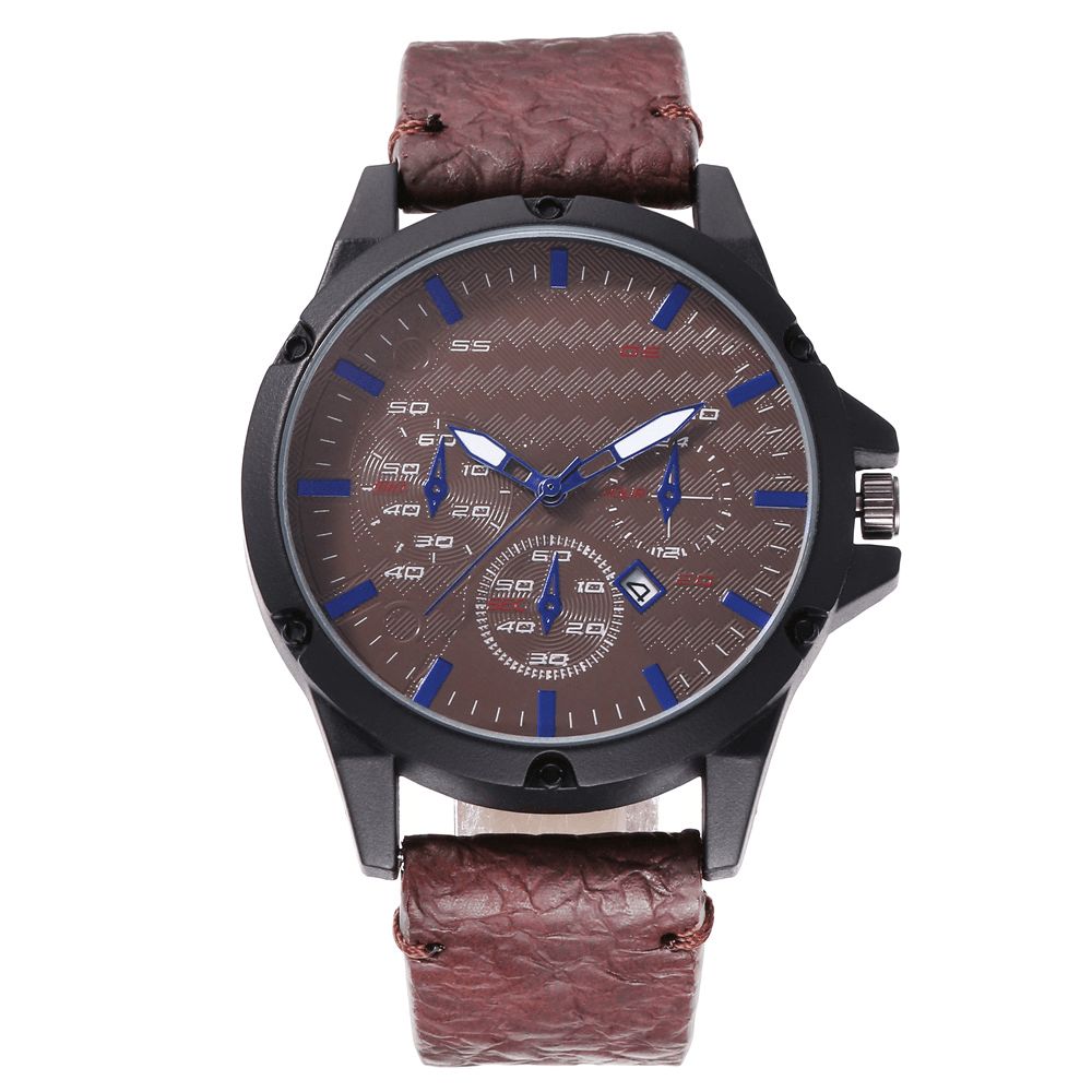 Mode Casual Legering Casual Vintage Kalender Pu Lederen Riem Horloge Quartz Horloge