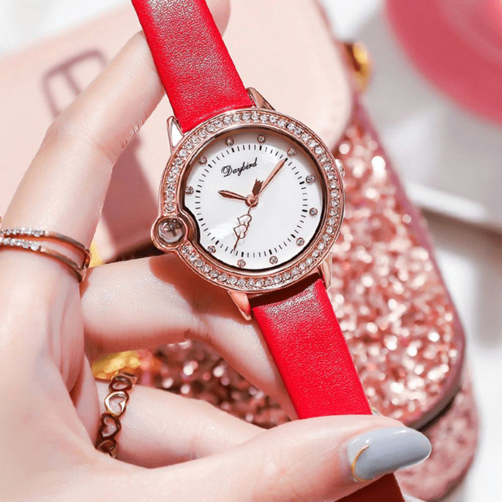 Mode Casual Nano-Gesneden Vrouwen Horloge Diamond Case Hardlex Glas Waterdicht Lederen Band Vrouwelijk Quartz Horloge