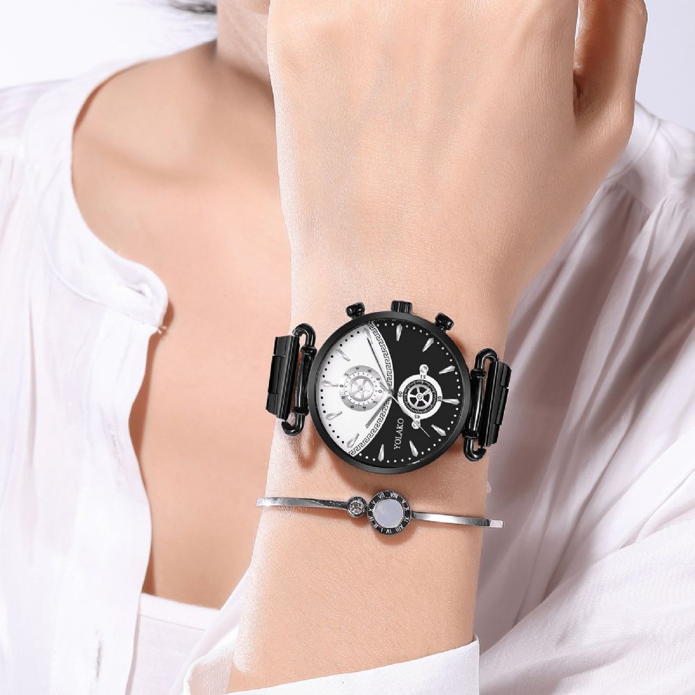 Mode Casual Stalen Legering Mesh Band Persoonlijkheid Versnelling Wijzerplaat Quartz Horloge Heren Dames