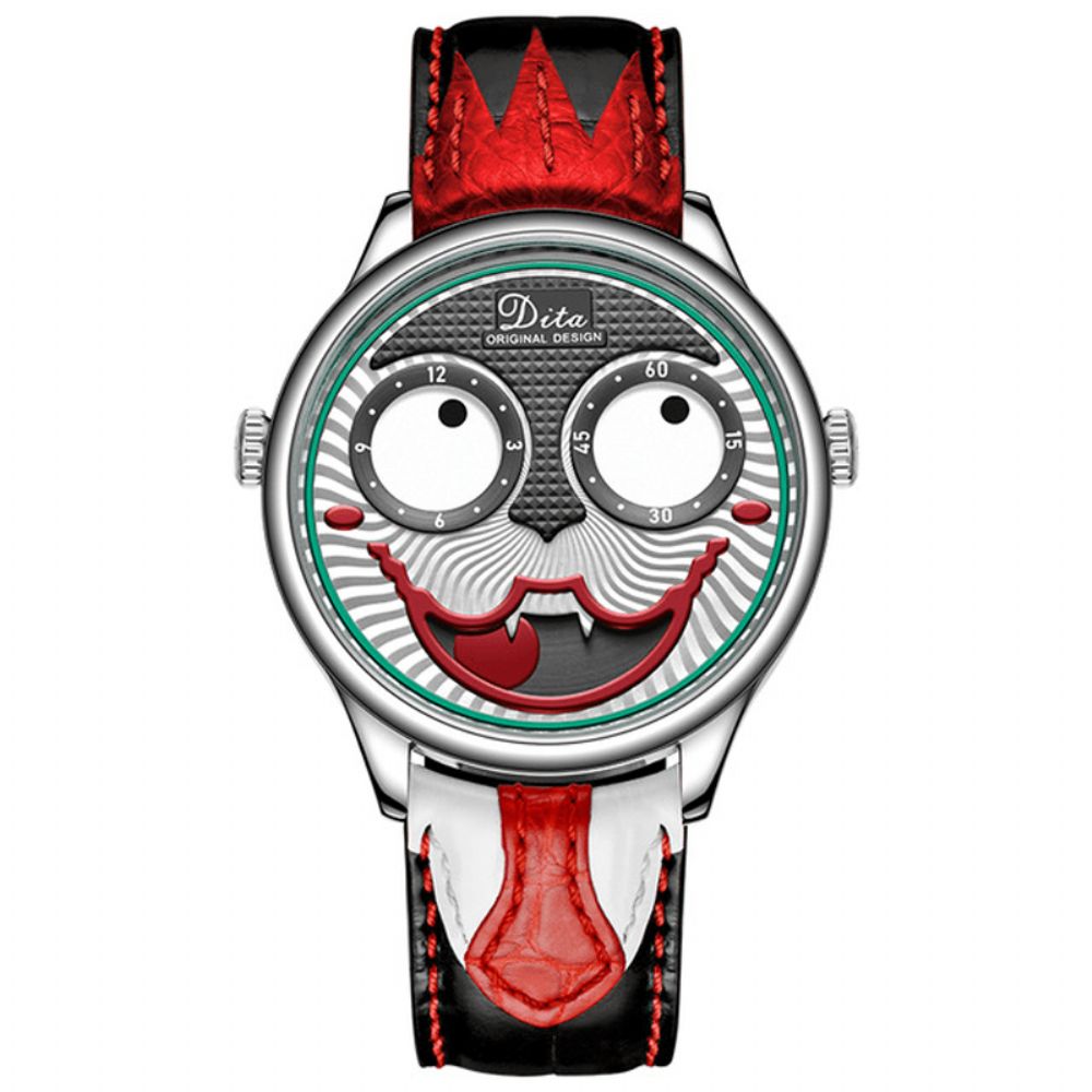 Mode Creatieve Joker Wijzerplaat Leer Roestvrijstalen Band Persoonlijkheid Legering Heren Quartz Horloge