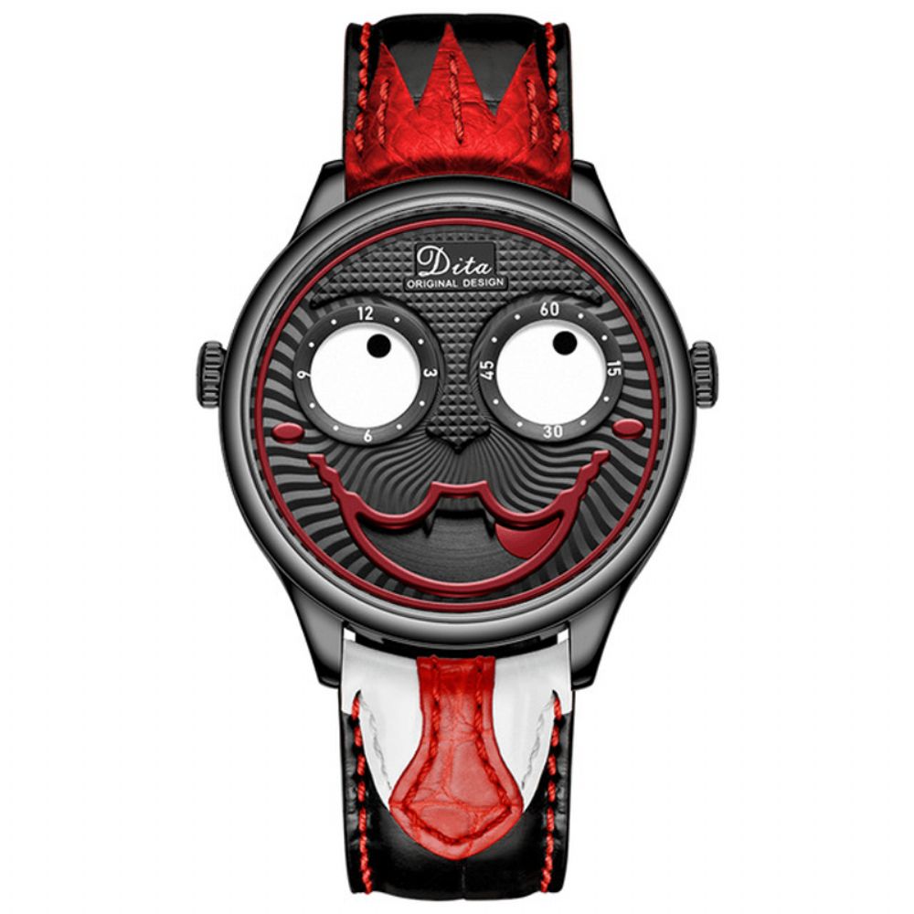 Mode Creatieve Joker Wijzerplaat Leer Roestvrijstalen Band Persoonlijkheid Legering Heren Quartz Horloge