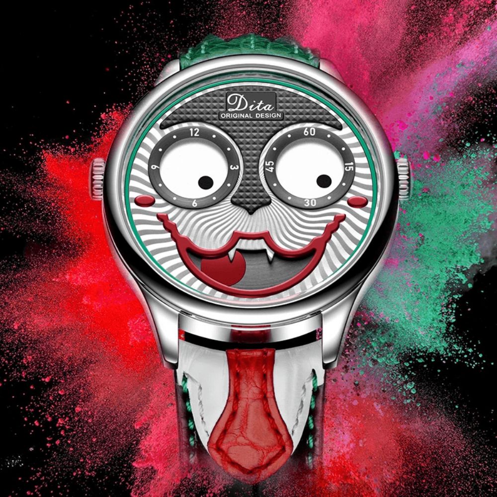 Mode Creatieve Joker Wijzerplaat Leer Roestvrijstalen Band Persoonlijkheid Legering Heren Quartz Horloge