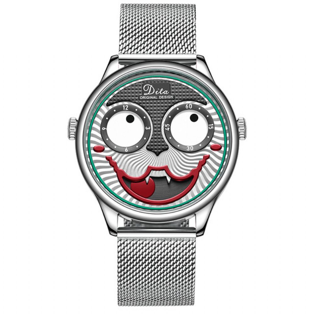 Mode Creatieve Joker Wijzerplaat Leer Roestvrijstalen Band Persoonlijkheid Legering Heren Quartz Horloge