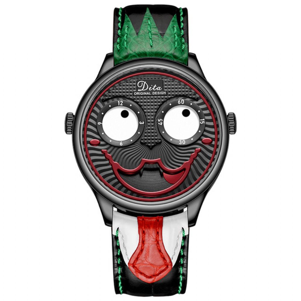 Mode Creatieve Joker Wijzerplaat Leer Roestvrijstalen Band Persoonlijkheid Legering Heren Quartz Horloge