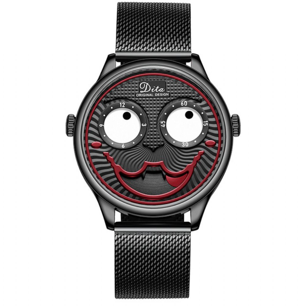 Mode Creatieve Joker Wijzerplaat Leer Roestvrijstalen Band Persoonlijkheid Legering Heren Quartz Horloge