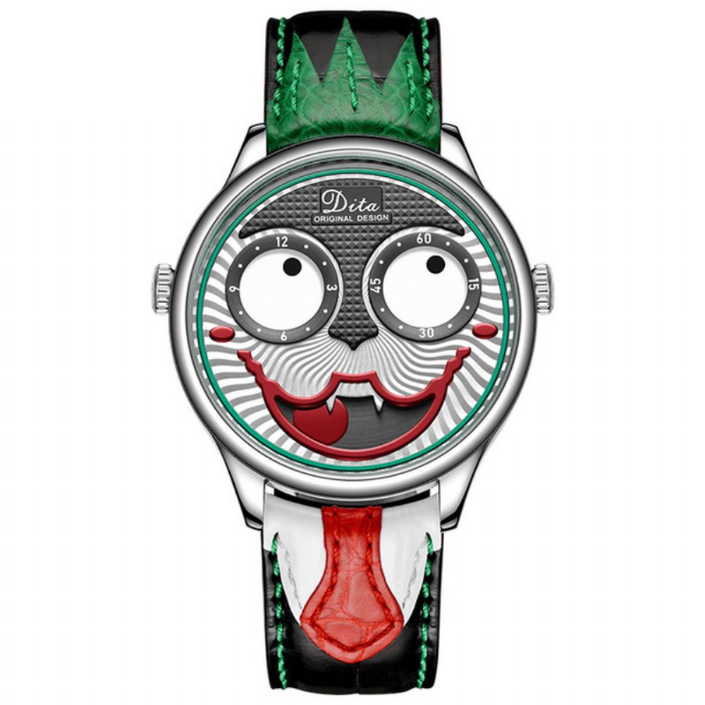 Mode Creatieve Joker Wijzerplaat Leer Roestvrijstalen Band Persoonlijkheid Legering Heren Quartz Horloge