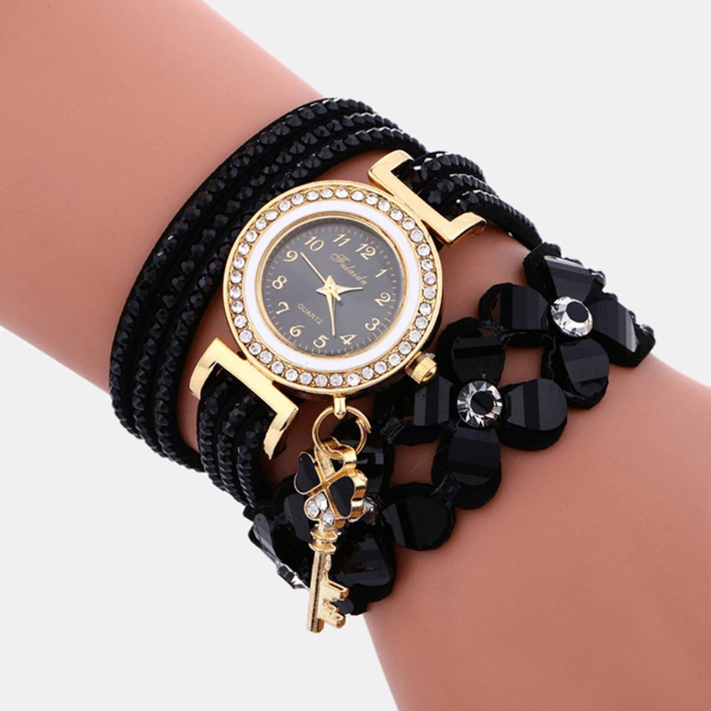 Mode Crystal Circle Armband Vrouwen Horloge Simple Dial Flowear Patronen Quartz Horloge