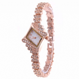 Mode Dames Jurk Bekijk De Diamond Shape Crystal Leaf Vrouwen Armband Quartz Horloge: