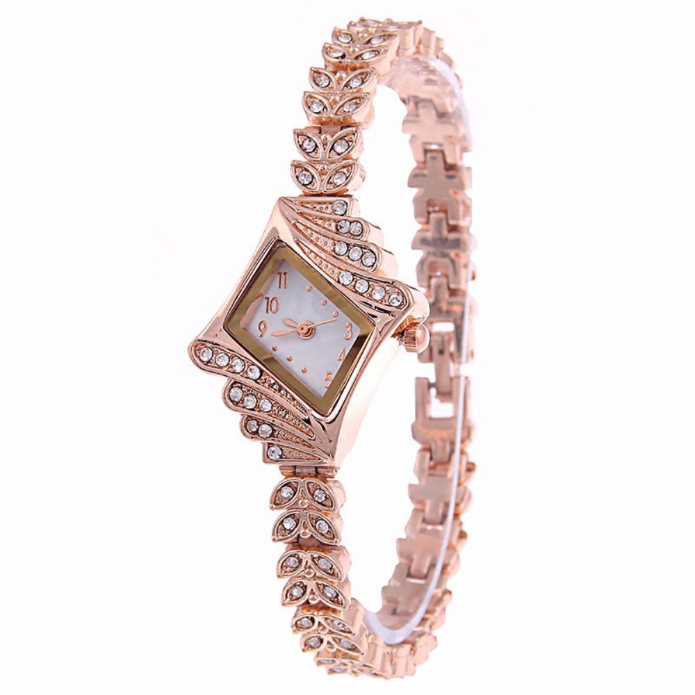 Mode Dames Jurk Bekijk De Diamond Shape Crystal Leaf Vrouwen Armband Quartz Horloge: