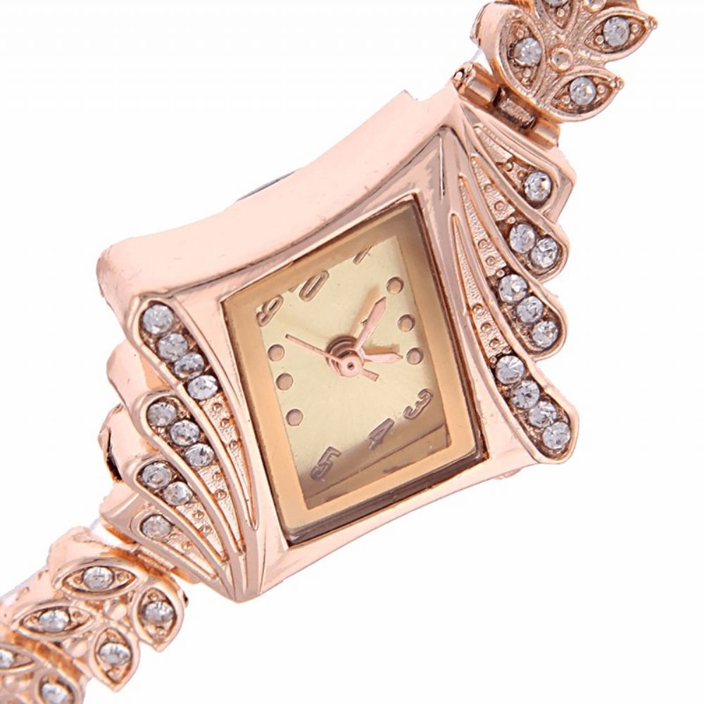 Mode Dames Jurk Bekijk De Diamond Shape Crystal Leaf Vrouwen Armband Quartz Horloge: