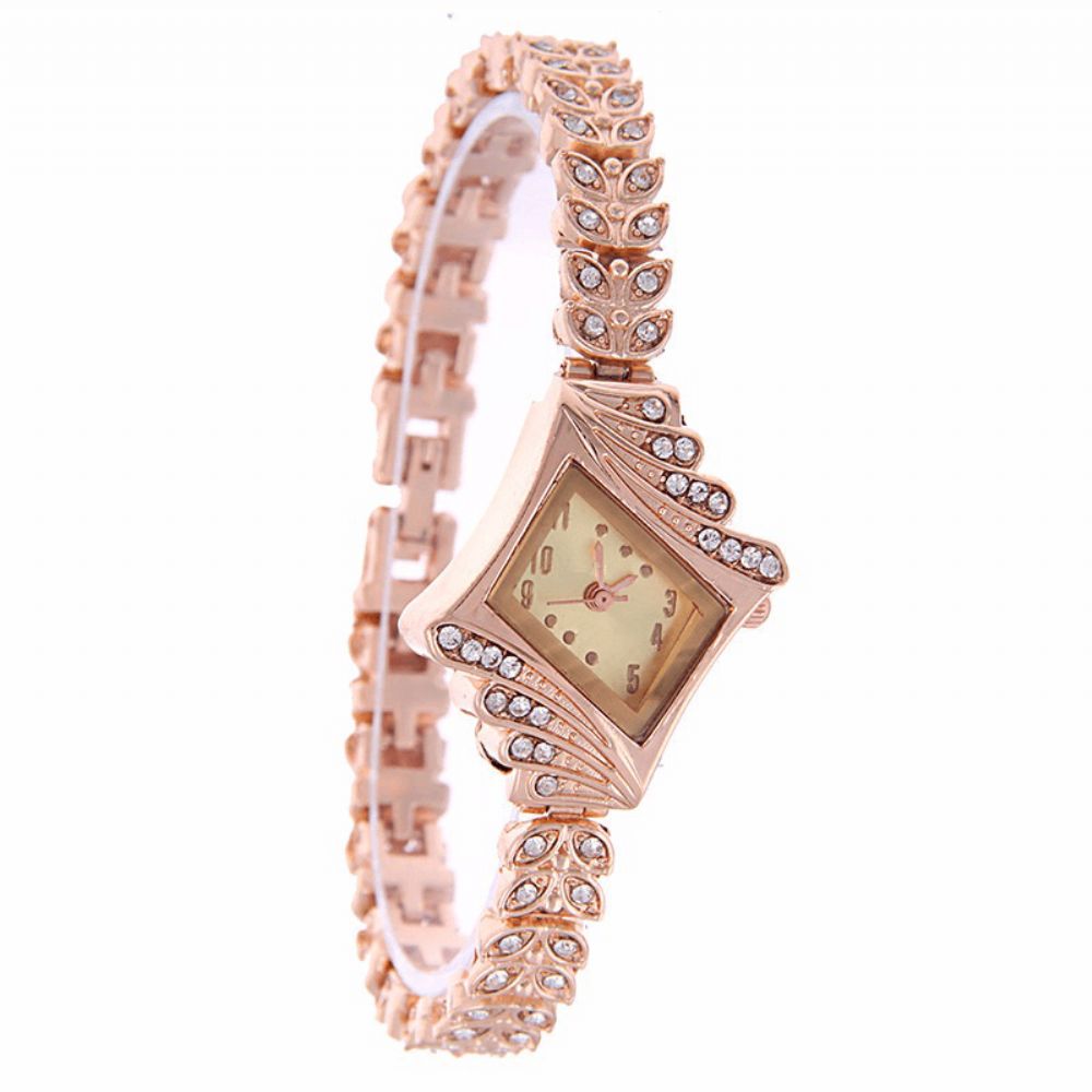 Mode Dames Jurk Bekijk De Diamond Shape Crystal Leaf Vrouwen Armband Quartz Horloge: