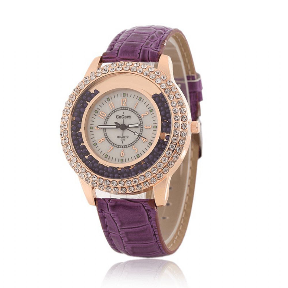 Mode Dames Jurk Kleurrijke Lederen Band Crystal Dames Quartz Horloge