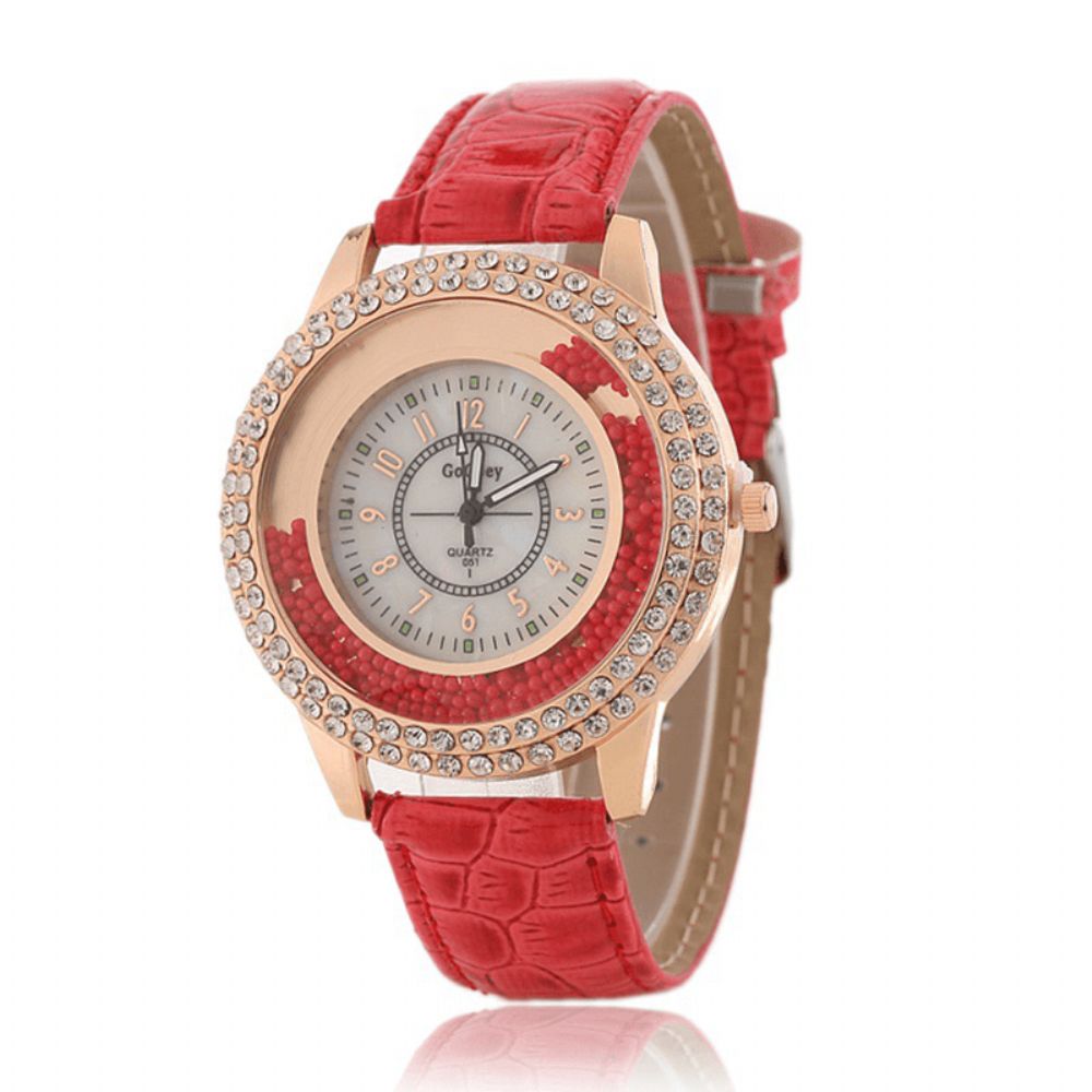 Mode Dames Jurk Kleurrijke Lederen Band Crystal Dames Quartz Horloge