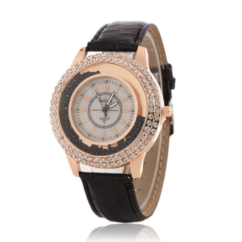 Mode Dames Jurk Kleurrijke Lederen Band Crystal Dames Quartz Horloge