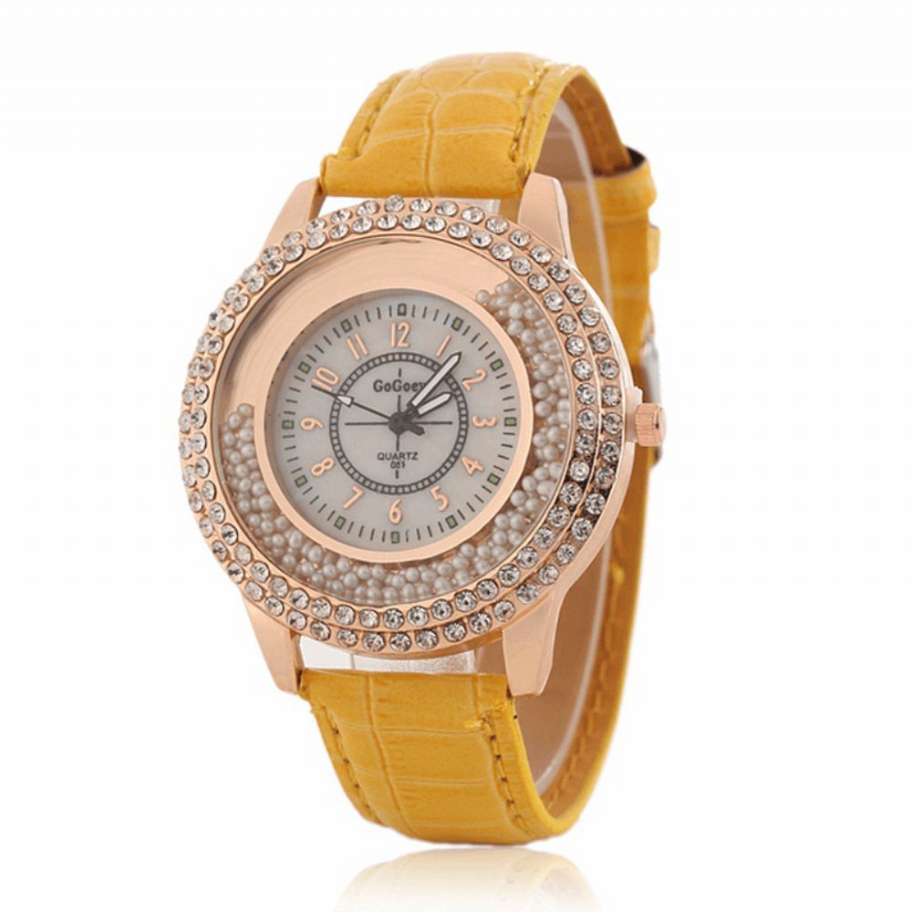 Mode Dames Jurk Kleurrijke Lederen Band Crystal Dames Quartz Horloge