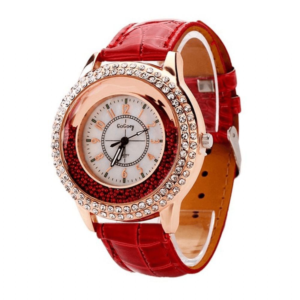 Mode Dames Jurk Kleurrijke Lederen Band Crystal Dames Quartz Horloge