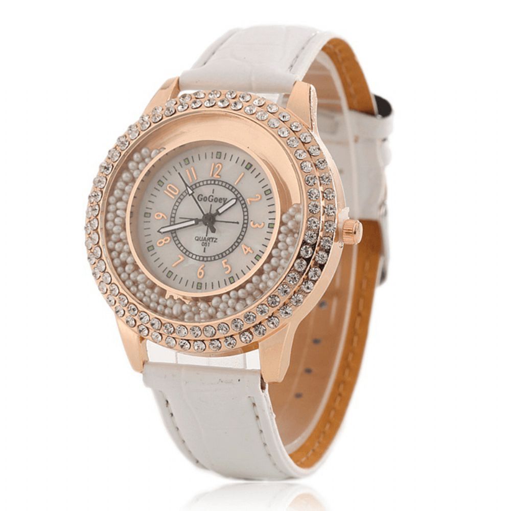 Mode Dames Jurk Kleurrijke Lederen Band Crystal Dames Quartz Horloge