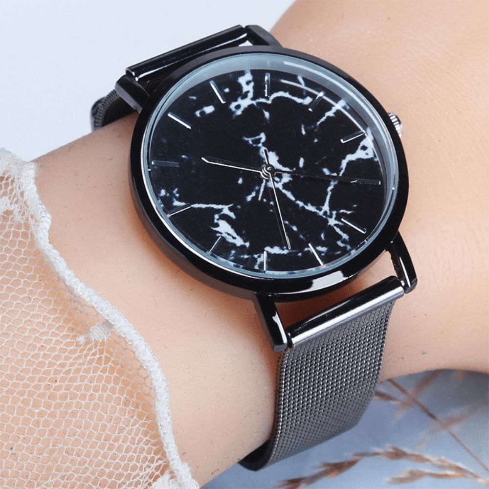 Mode Dames Marmeren Oppervlak Roestvrij Stalen Band Dames Jurk Quartz Horloge