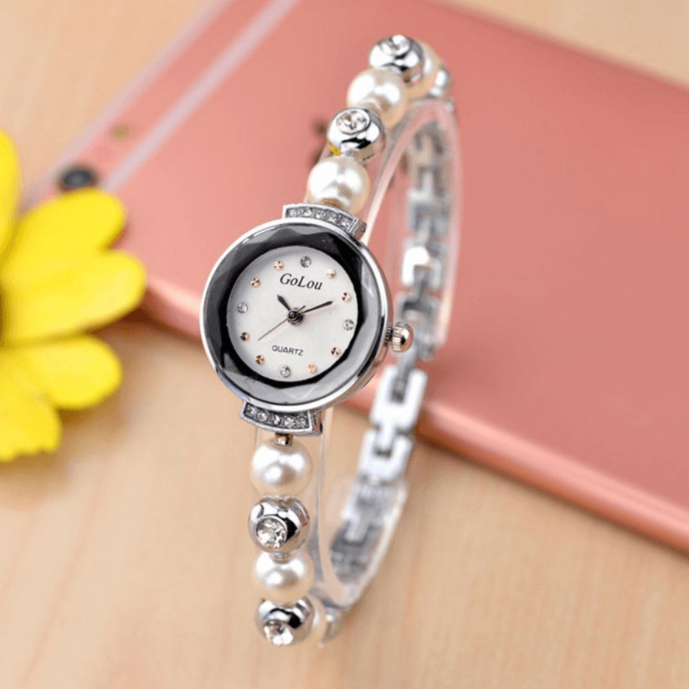 Mode Diamant Elegante Parel Dame Armband Horloge Vrouwen Quartz Horloge: