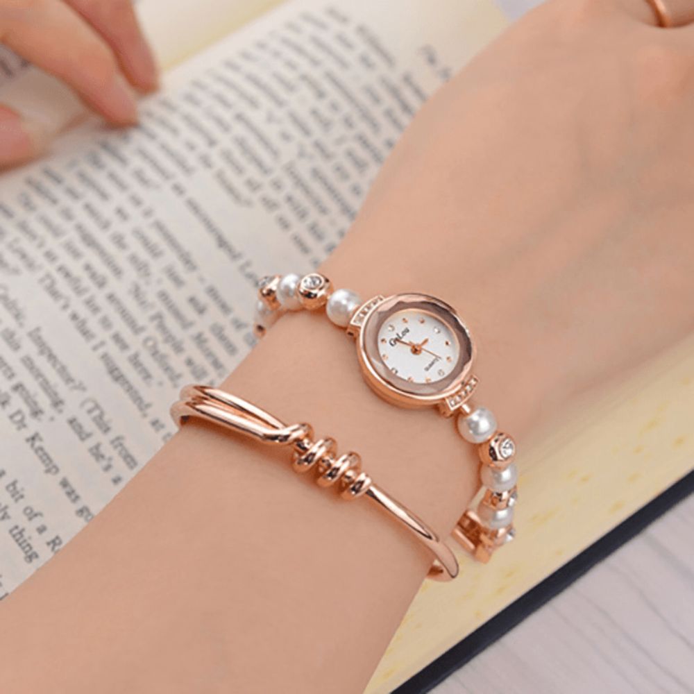 Mode Diamant Elegante Parel Dame Armband Horloge Vrouwen Quartz Horloge: