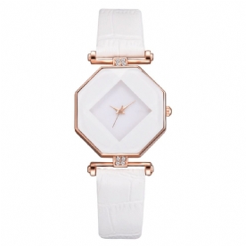 Mode Diamond Mirror Horloge Damesjurk Ultradunne Lederen Dames Quartzhorloge