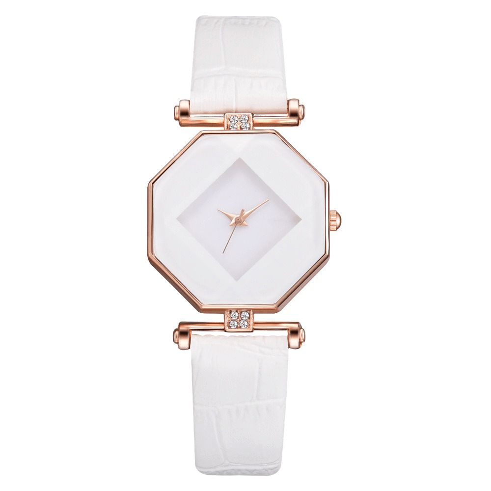 Mode Diamond Mirror Horloge Damesjurk Ultradunne Lederen Dames Quartzhorloge