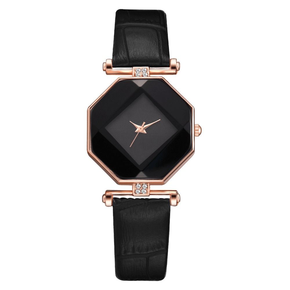 Mode Diamond Mirror Horloge Damesjurk Ultradunne Lederen Dames Quartzhorloge