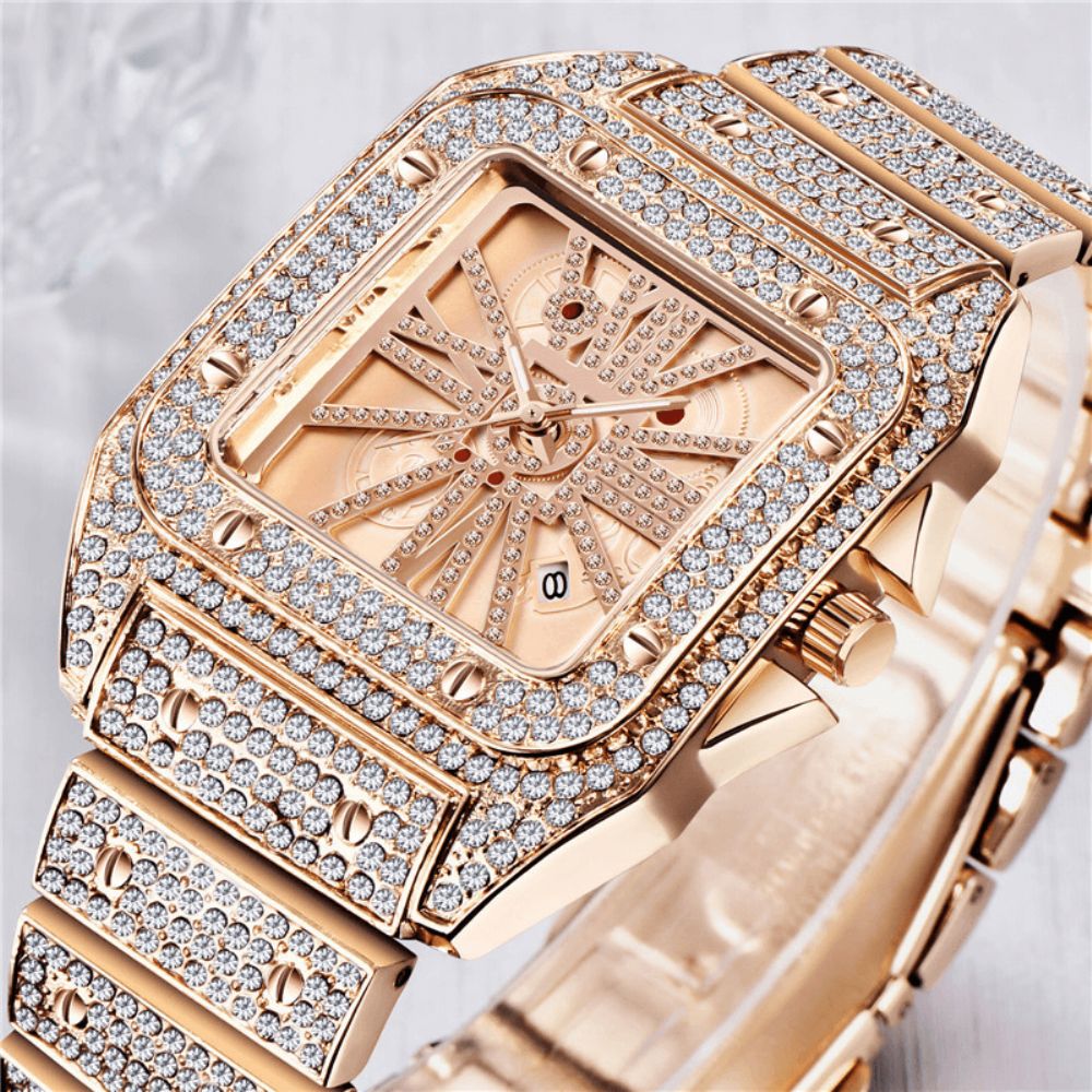 Mode Elegant Legering Quartz Horloge Diamant Cool Mannen Horloge Vierkante Wijzerplaat Vorm Quartz Horloge: