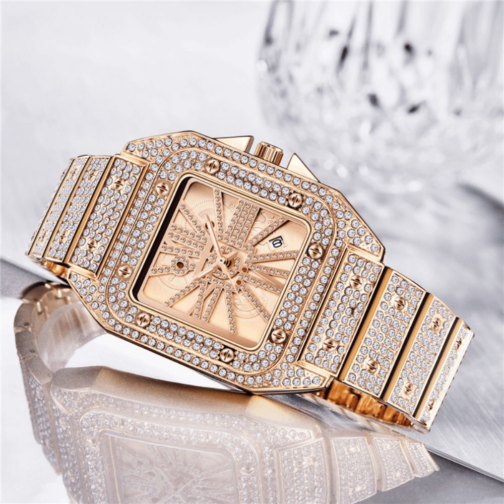 Mode Elegant Legering Quartz Horloge Diamant Cool Mannen Horloge Vierkante Wijzerplaat Vorm Quartz Horloge: