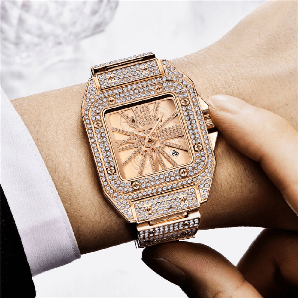 Mode Elegant Legering Quartz Horloge Diamant Cool Mannen Horloge Vierkante Wijzerplaat Vorm Quartz Horloge: