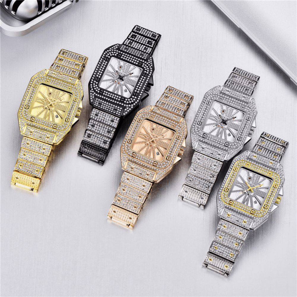 Mode Elegant Legering Quartz Horloge Diamant Cool Mannen Horloge Vierkante Wijzerplaat Vorm Quartz Horloge: