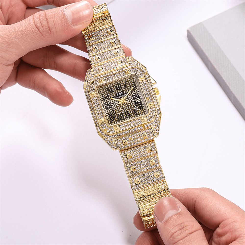 Mode Elegent Causale Grote Wijzerplaat Stalen Band Diamant Heren Quartz Horloge